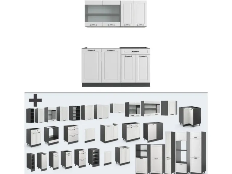 Vicco R-Line Singleküche Weiß Landhaus/Anthrazit 140 cm ohne Arbeitsplatte ohne E-Geräte
