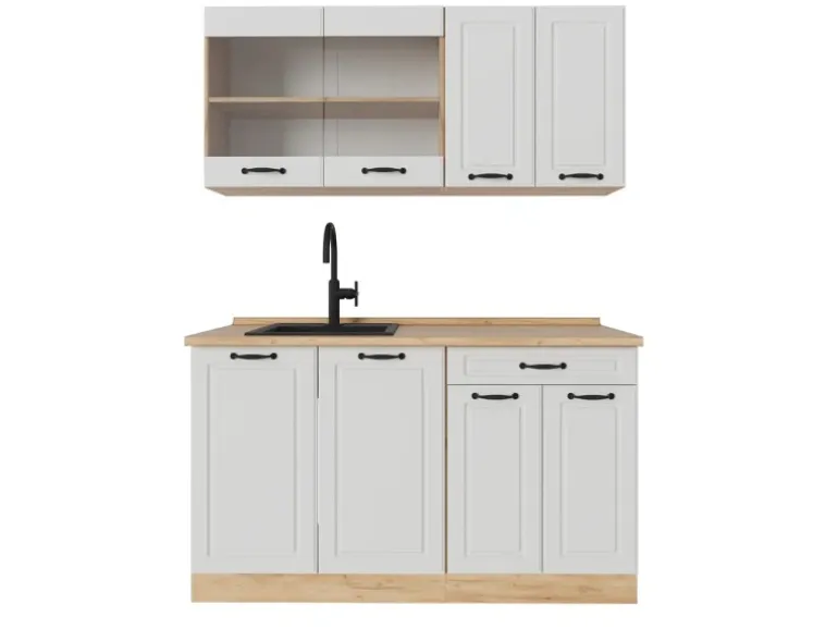 Vicco R-Line Singleküche Weiß Landhaus/Goldkraft Eiche 140 cm ohne Arbeitsplatte ohne E-Geräte