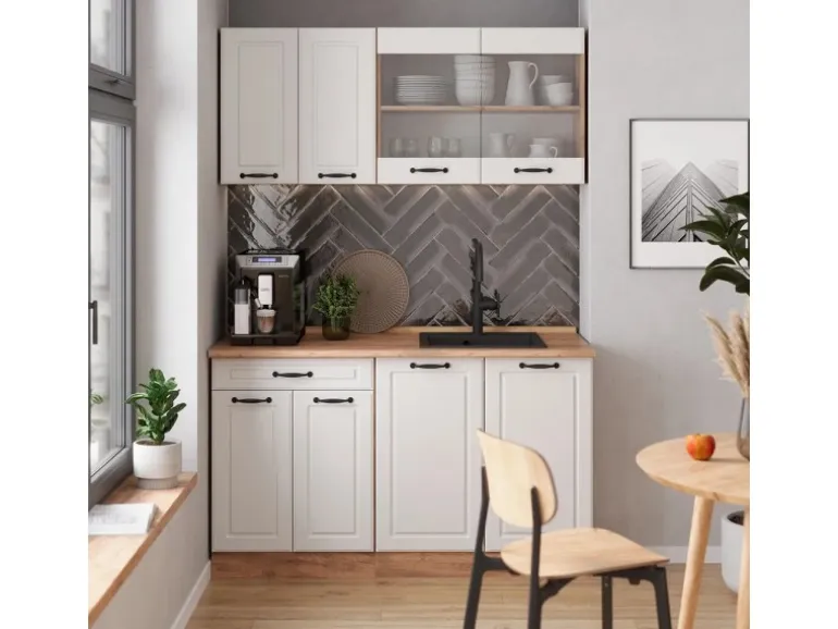 Vicco R-Line Singleküche Weiß Landhaus/Goldkraft Eiche 140 cm ohne Arbeitsplatte ohne E-Geräte