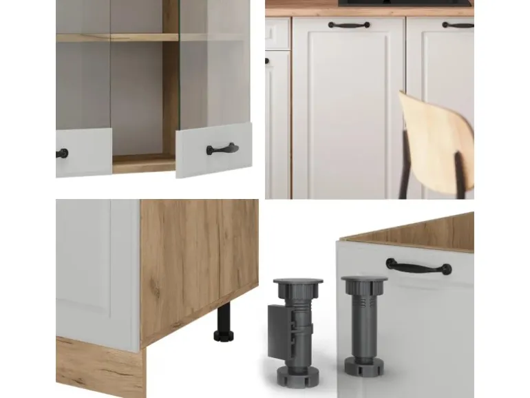 Vicco R-Line Singleküche Weiß Landhaus/Goldkraft Eiche 140 cm ohne Arbeitsplatte ohne E-Geräte