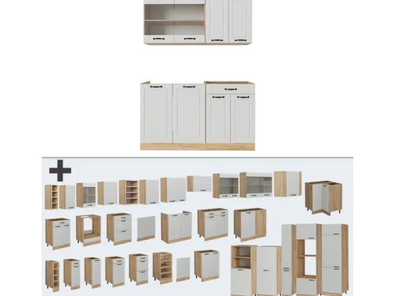 Vicco R-Line Singleküche Weiß Landhaus/Goldkraft Eiche 140 cm ohne Arbeitsplatte ohne E-Geräte