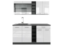 Vicco R-Line Singleküche Weiß Hochglanz/Anthrazit 160 cm AP Anthrazit ohne E-Geräte