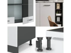 Vicco R-Line Singleküche Weiß Hochglanz/Anthrazit 160 cm AP Anthrazit ohne E-Geräte