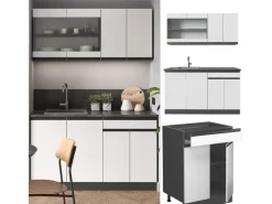 Vicco R-Line Singleküche Weiß/Anthrazit 140 cm AP Eiche ohne E-Geräte