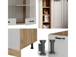 Vicco R-Line Singleküche Weiß Landhaus/Goldkraft Eiche 160 cm AP Eiche ohne E-Geräte