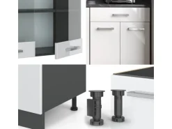 Vicco R-Line Singleküche Weiß Hochglanz/Anthrazit 140 cm AP Marmor ohne E-Geräte