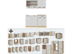 Vicco R-Line Singleküche Weiß Landhaus/Goldkraft Eiche 140 cm AP Marmor ohne E-Geräte