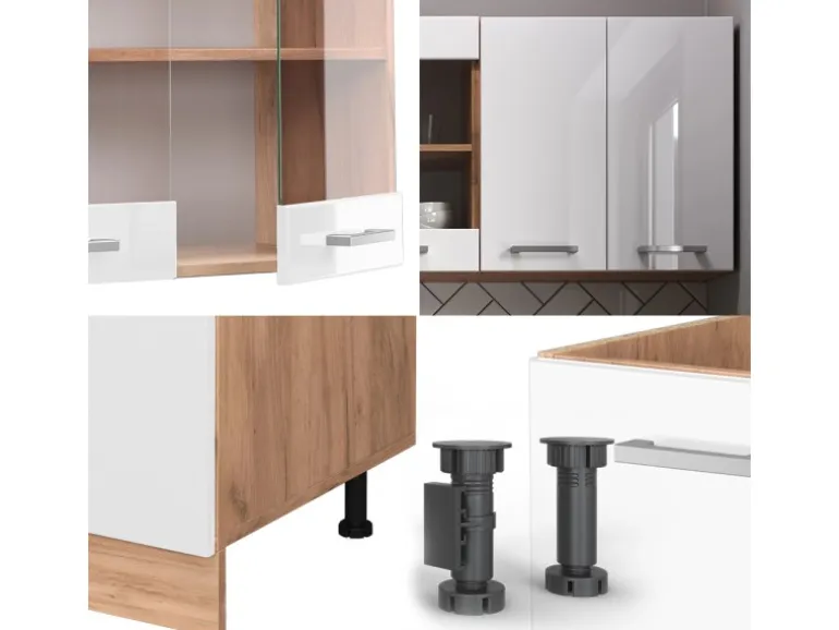 Vicco R-Line Singleküche Weiß Hochglanz/Goldkraft Eiche 140 cm AP Anthrazit ohne E-Geräte