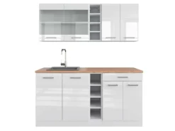 Vicco R-Line Singleküche Weiß Hochglanz/Weiß 160 cm AP Eiche ohne E-Geräte