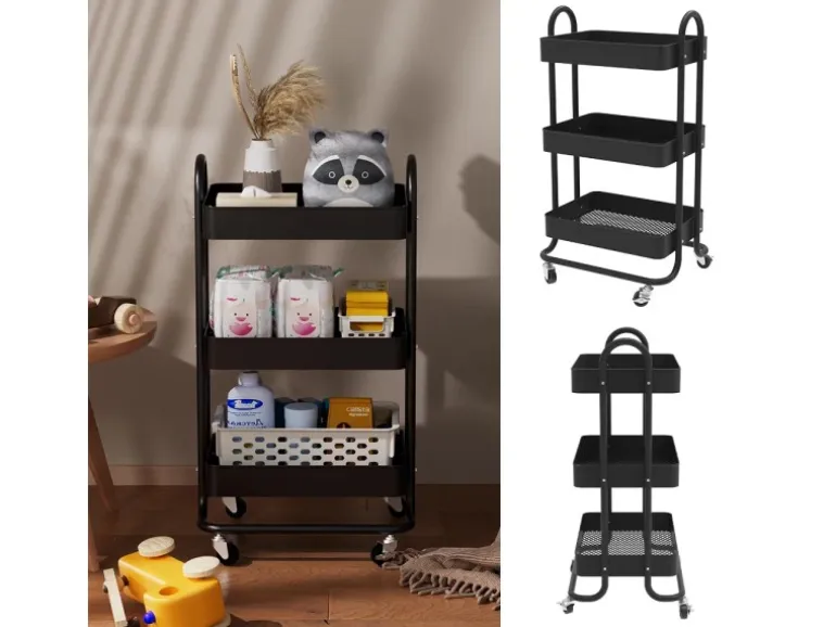 Vicco Rollregal Tron Rollbare Küchen-Minibar Schwarz 46x79 cm