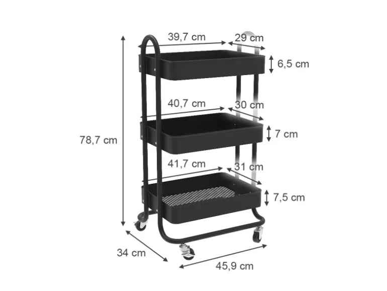 Vicco Rollregal Tron Rollbare Küchen-Minibar Schwarz 46x79 cm