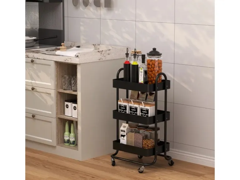 Vicco Rollregal Tron Rollbare Küchen-Minibar Schwarz 46x79 cm