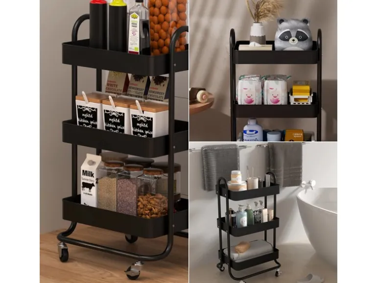 Vicco Rollregal Tron Rollbare Küchen-Minibar Schwarz 46x79 cm