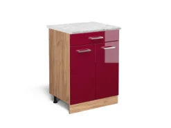 Vicco Schubladenschrank R-Line Schubladenschrank für die Küche Bordeaux Hochglanz 60 cm AP Marmor