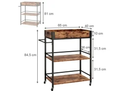 Vicco Servierwagen Fyrk Rollbare Küchen-Minibar Eiche Rustikal 65x85 cm