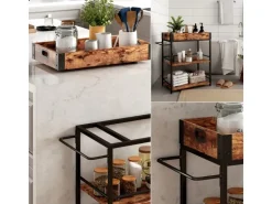 Vicco Servierwagen Fyrk Rollbare Küchen-Minibar Eiche Rustikal 65x85 cm