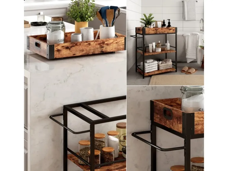 Vicco Servierwagen Fyrk Rollbare Küchen-Minibar Eiche Rustikal 65x85 cm