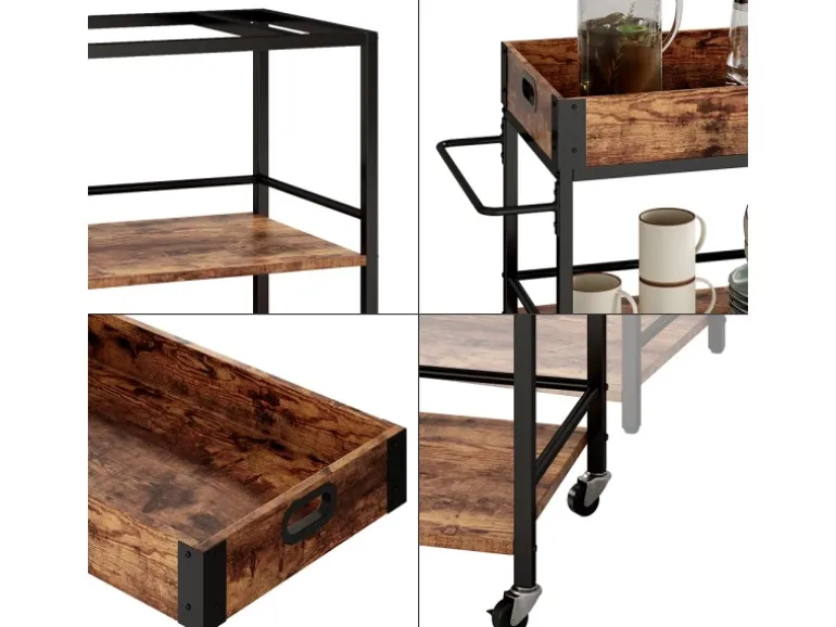 Vicco Servierwagen Fyrk Rollbare Küchen-Minibar Eiche Rustikal 65x85 cm