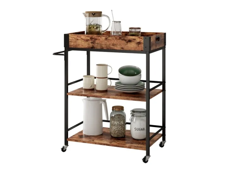 Vicco Servierwagen Fyrk Rollbare Küchen-Minibar Eiche Rustikal 65x85 cm