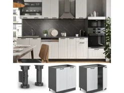 Vicco Spülenunterschrank Fame-Line Weiß Landhaus/Anthrazit 80 cm mit Regal ohne Arbeitsplatte