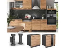 Vicco Spülenunterschrank Fame-Line Goldkraft Eiche/Anthrazit 80 cm mit Regal AP Marmor