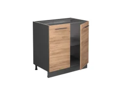 Vicco Spülenunterschrank Fame-Line Goldkraft Eiche/Anthrazit 80 cm mit Regal AP Marmor