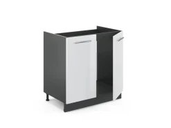 Vicco Spülenunterschrank Fame-Line Weiß Hochglanz/Anthrazit 80 cm AP Eiche