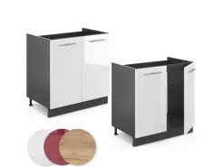 Vicco Spülenunterschrank Fame-Line Weiß Hochglanz/Anthrazit 80 cm AP Eiche