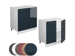 Vicco Spülenunterschrank Fame-Line Dunkelblau Hochglanz/Weiß 80 cm mit Regal AP Marmor