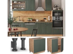 Vicco Spülenunterschrank Fame-Line Grün-Gold Landhaus/Goldkraft Eiche 80 cm mit Regal ohne Arbeitsplatte