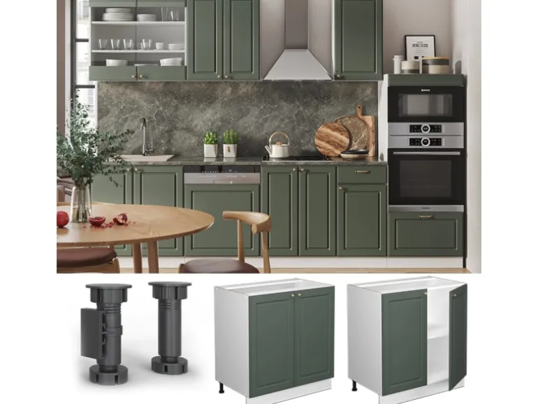 Vicco Spülenunterschrank Fame-Line Grün-Gold Landhaus/Weiß 80 cm mit Regal AP Marmor