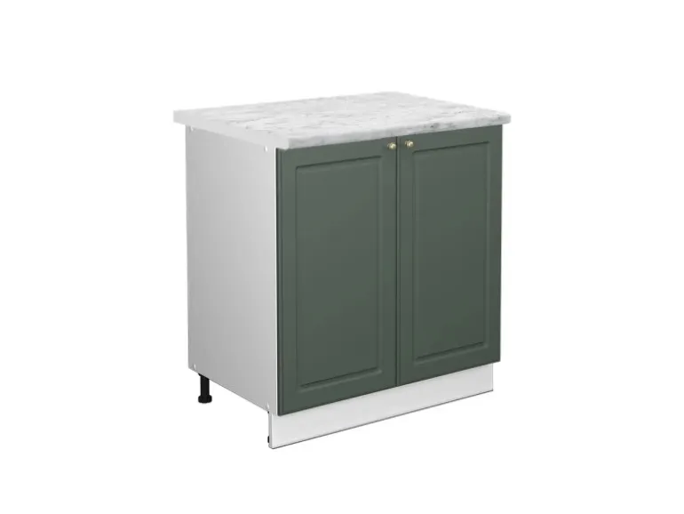 Vicco Spülenunterschrank Fame-Line Grün-Gold Landhaus/Weiß 80 cm mit Regal AP Marmor