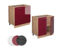 Vicco Spülenunterschrank Fame-Line Bordeaux Hochglanz/Goldkraft Eiche 80 cm mit Regal ohne Arbeitsplatte