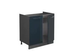 Vicco Spülenunterschrank Fame-Line Dunkelblau Hochglanz/Anthrazit 80 cm AP Anthrazit