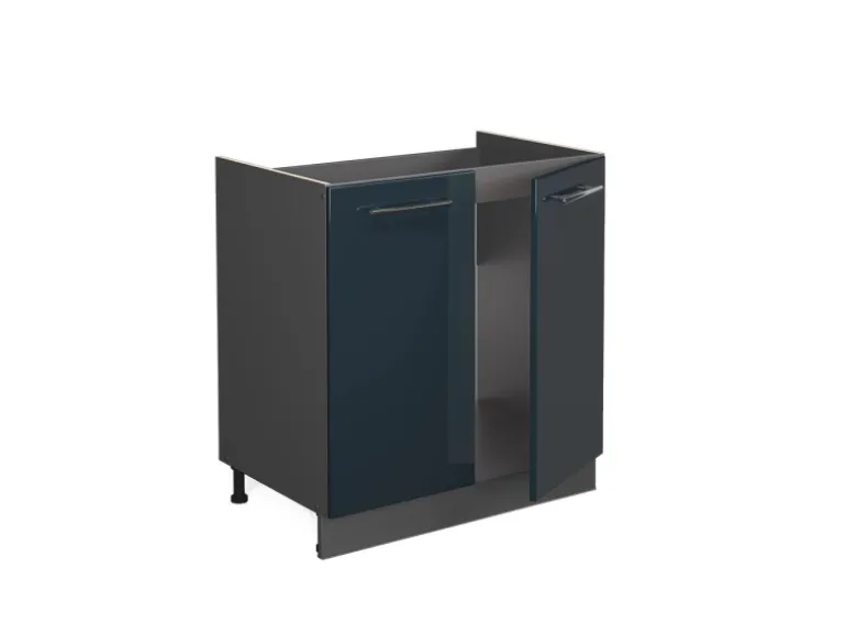 Vicco Spülenunterschrank Fame-Line Dunkelblau Hochglanz/Anthrazit 80 cm AP Anthrazit