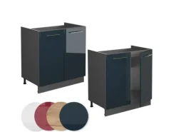 Vicco Spülenunterschrank Fame-Line Dunkelblau Hochglanz/Anthrazit 80 cm AP Anthrazit