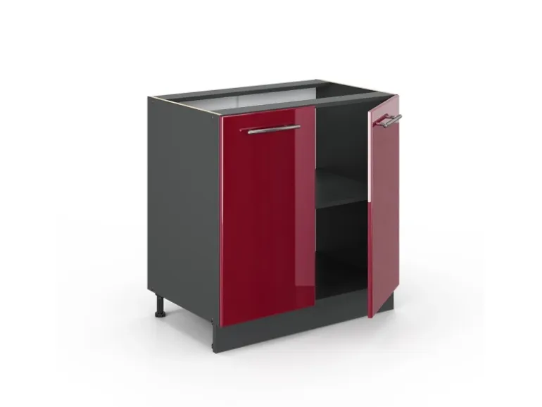 Vicco Spülenunterschrank Fame-Line Bordeaux Hochglanz/Anthrazit 80 cm mit Regal ohne Arbeitsplatte