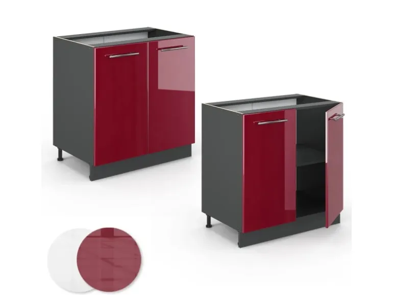 Vicco Spülenunterschrank Fame-Line Bordeaux Hochglanz/Anthrazit 80 cm mit Regal ohne Arbeitsplatte