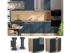 Vicco Spülenunterschrank Fame-Line Dunkelblau Hochglanz/Goldkraft Eiche 80 cm ohne Arbeitsplatte