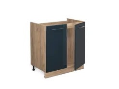 Vicco Spülenunterschrank Fame-Line Dunkelblau Hochglanz/Goldkraft Eiche 80 cm ohne Arbeitsplatte