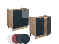 Vicco Spülenunterschrank Fame-Line Dunkelblau Hochglanz/Goldkraft Eiche 80 cm ohne Arbeitsplatte