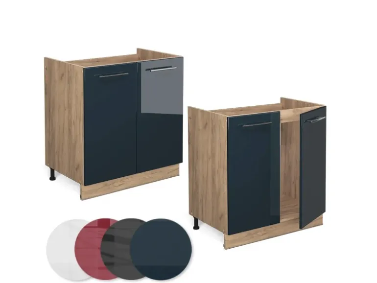 Vicco Spülenunterschrank Fame-Line Dunkelblau Hochglanz/Goldkraft Eiche 80 cm ohne Arbeitsplatte