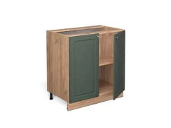 Vicco Spülenunterschrank Fame-Line Grün-Gold Landhaus/Goldkraft Eiche 80 cm mit Regal AP Marmor