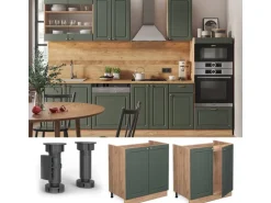 Vicco Spülenunterschrank Fame-Line Grün-Gold Landhaus/Goldkraft Eiche 80 cm AP Eiche