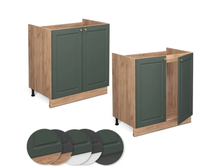 Vicco Spülenunterschrank Fame-Line Grün-Gold Landhaus/Goldkraft Eiche 80 cm AP Eiche