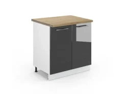 Vicco Spülenunterschrank Fame-Line Anthrazit Hochglanz/Weiß 80 cm mit Regal AP Eiche