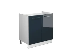 Vicco Spülenunterschrank Fame-Line Dunkelblau Hochglanz/Weiß 80 cm ohne Arbeitsplatte mit Weiß Korpus