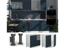 Vicco Spülenunterschrank Fame-Line Dunkelblau Hochglanz/Weiß 80 cm ohne Arbeitsplatte mit Weiß Korpus