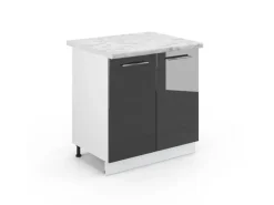 Vicco Spülenunterschrank Fame-Line Anthrazit Hochglanz/Weiß 80 cm AP Marmor