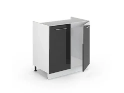 Vicco Spülenunterschrank Fame-Line Anthrazit Hochglanz/Weiß 80 cm AP Marmor